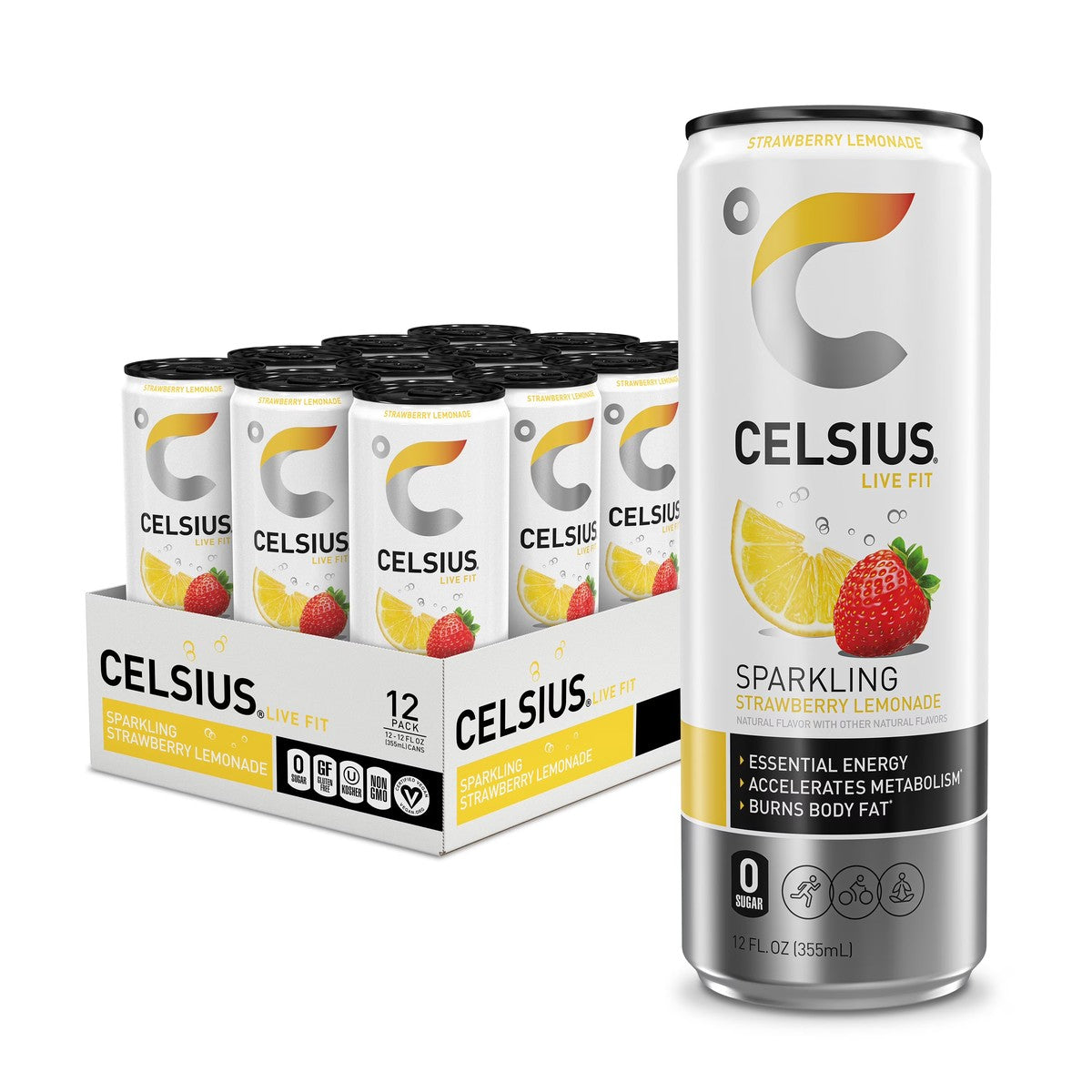 Celsius Strawberry Lemonade 12oz Can