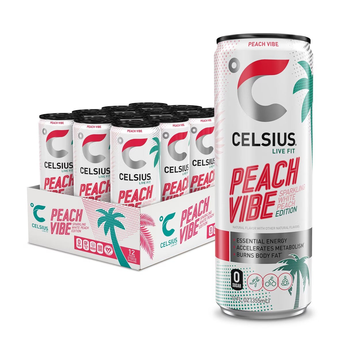 Celsius Peach Vibe 12oz Can