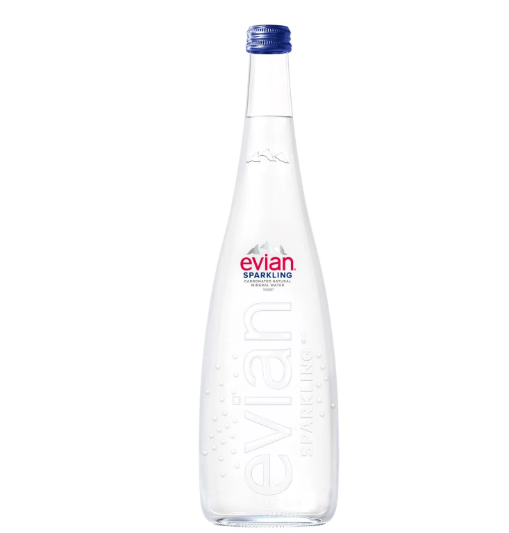 Evian Mineral Sparkling 750ml 12pk Glass Btls
